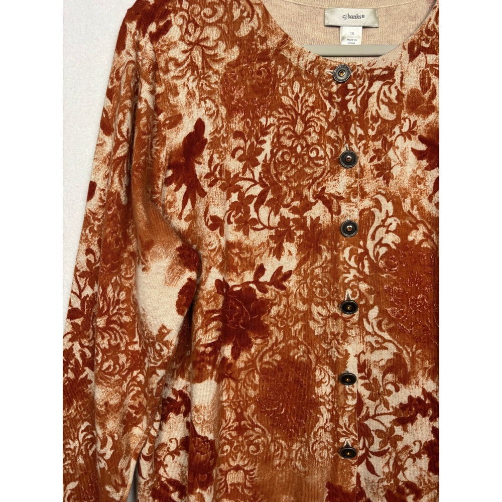 CJ Banks Floral Cardigan Womens 1X Plus Cotton Button Front Long Sleeve